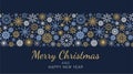 Merry Christmas and Happy New Year festive design. Winter Holidays border made of beautiful snowflakes in modern line art style on Royalty Free Stock Photo