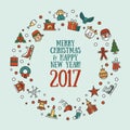 Merry Christmas and Happy New Year flat design card illistration