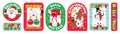 Merry Christmas and Happy New year funny cartoon characters. Sticker pack, posters in trendy weird retro cartoon style.