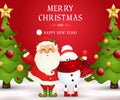 Merry Christmas. Happy new year. Funny Santa Claus with snowman in Christmas snow scene winter landscape with christmas Royalty Free Stock Photo