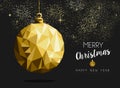 Merry christmas happy new year gold bauble origami Royalty Free Stock Photo