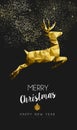 Merry christmas happy new year gold deer low poly Royalty Free Stock Photo