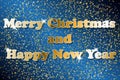 Merry Christmas and Happy New Year. Gold Design. Greeting card template. Gold Shining Pattern. Xmas, New Year banner, ornament,