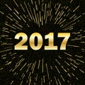 Merry Christmas and Happy New Year 2017 gold design illustration