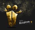 Merry christmas happy new year gold gift low poly Royalty Free Stock Photo