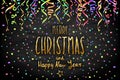 Merry Christmas and Happy New Year gold Shiny Glitter. Calligraphy Typographical Royalty Free Stock Photo