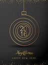 Merry christmas happy new year gold 2016 spiral shape. Ideal for xmas card or elegant holiday party invitation. EPS10 . Royalty Free Stock Photo