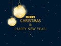 Merry Christmas and Happy New Year. Golden christmas balls on black background. Gold gradient. Greeting card design template Royalty Free Stock Photo