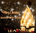 Merry Christmas and Happy New Year golden card Royalty Free Stock Photo