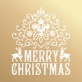 Merry Christmas and Happy New Year. Golden Congratulations card.