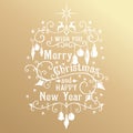 Merry Christmas and Happy New Year. Golden Congratulations card.