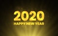 Merry Christmas and Happy New Year 2020. Golden numbers on black backdrop. Luxury text template. Gold backlight and Royalty Free Stock Photo