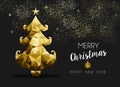 Merry christmas happy new year golden pine tree low poly Royalty Free Stock Photo