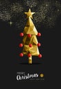 Merry christmas happy new year golden tree low poly Royalty Free Stock Photo