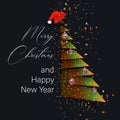 Merry christmas happy new year golden triangle tree low poly. christmas tree, design, vector illustration. Creative Royalty Free Stock Photo