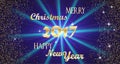 Merry Christmas and Happy New Year 2017 Golden Typography and Bright Stars on a Dark Blue Background Vector illustration Royalty Free Stock Photo