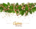 Merry Christmas and a happy New Year. Green garland on a white backgroundt. High detailed realistic illustration