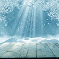 Merry christmas and happy new year greeting background with table