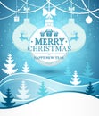 Merry Christmas and Happy New Year greeting card background on winter landscape with snowfall vector Royalty Free Stock Photo