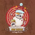 Merry Christmas and happy new year greeting card with bad crazy snowman holding knife with santa hat and his friend bad Royalty Free Stock Photo