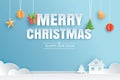 Merry christmas and happy new year greeting card banner in paper art style. Use for header website, cover, flyer