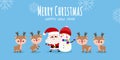 Merry Christmas and happy new year greeting card banner template, cute Santa Claus and reindeer, snowman ,cartoon character Royalty Free Stock Photo