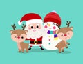 Merry Christmas and happy new year greeting card banner template, cute Santa Claus and reindeer, snowman ,cartoon character Royalty Free Stock Photo