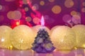 Merry Christmas and happy new year, greeting card. Beautiful decoration for the holidays. Decorations with Cotton Ball Lights and Royalty Free Stock Photo