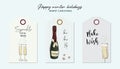 Merry Christmas and Happy New Year greeting card, Champagne sparkles, glasses, festive design for holiday season with ornament Royalty Free Stock Photo