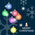 Merry Christmas and happy new year greeting card with Christmas ornaments balls.