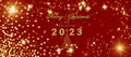 Merry Christmas and happy new year 2023 greeting card with christmas tree and Christmas decorations