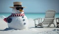 Merry christmas and happy new year greeting card with copy-space.Happy snowman standing in christmas landscape. Snow Royalty Free Stock Photo