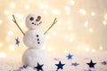 Merry christmas and happy new year greeting card with copy-space.Happy snowman standing in winter christmas landscape.Snow backgro Royalty Free Stock Photo