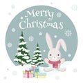 Merry Christmas and Happy New year greeting card with cute bunny and gift boxes Royalty Free Stock Photo