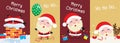 Merry Christmas and happy new year greeting card with cute Santa Claus collection. Holiday cartoon characters set. Vector Royalty Free Stock Photo