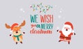 Merry christmas and happy new year greeting card with cute santa claus and deer