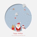 Merry Christmas and Happy New Year greeting card,cute Santa Claus,reindeer and snowman happy on winter holiday Royalty Free Stock Photo