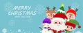 Merry Christmas and happy new year greeting card with cute Santa Claus, snowman, little elf and deer. Holiday cartoon character Royalty Free Stock Photo