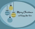 Merry Christmas happy new year greeting card design with four hanging christmas ball baubles in simple flat retro style Royalty Free Stock Photo