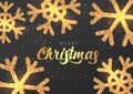 Merry Christmas Happy New Year greeting card design with gold snowflake decoration for holiday season Royalty Free Stock Photo