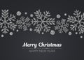 Vector Merry Christmas Happy New Year greeting card design with silver snowflake decoration for holiday season. Royalty Free Stock Photo