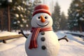 Happy snowman in winter secenery. Generative AI