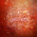 Merry Christmas and Happy New Year greeting card festive inscription with ornamental elements on bokeh vintage background, vector Royalty Free Stock Photo