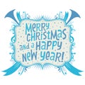 Merry Christmas and Happy New Year Greeting card with Handlettering Typography. Royalty Free Stock Photo