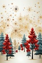 Merry Christmas and Happy new Year greeting card. Christmas holiday background with realistic Christmas trees