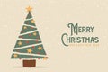 Christmas New Year vintage pine tree cartoon card Royalty Free Stock Photo