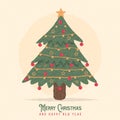 Christmas New Year vintage pine tree cartoon card Royalty Free Stock Photo