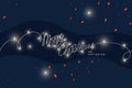 Merry Christmas and Happy New Year greeting card. Magic lanterns on the background of the starry sky