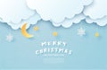 Merry Christmas and Happy new year greeting card in paper cut style. Vector illustration Christmas celebration background with Royalty Free Stock Photo