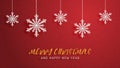 Merry Christmas and Happy new year greeting card in paper cut style. Vector illustration Christmas celebration on red background. Royalty Free Stock Photo